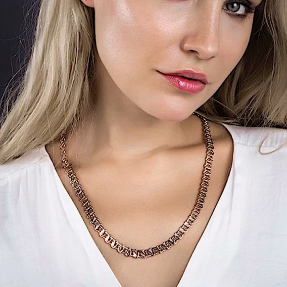 Rose Gold Chain Link Matching Necklace Bracelet Set - Picture 3 of 7